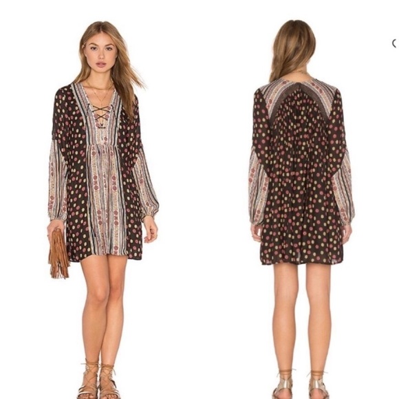 FREE PEOPLE Rain or Shine Pebble Print Boho Mini Dress – Size S - Picture 3 of 8